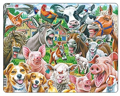 Larsen Puzzles CZ1 Glücklicher Bauernhof Selfie, Rahmenpuzzle für Kinder ab 3 Jahren, 33 Teile Lernpuzzle, Tierpuzzle, stabiles Kinderpuzzle aus Karton