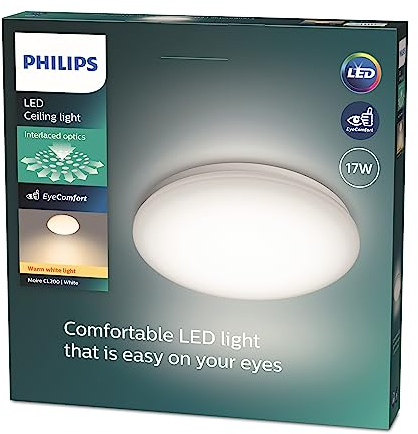PHILIPS LED Moire, Plafoniera Rotonda, Luce Calda, 17W, Bianco