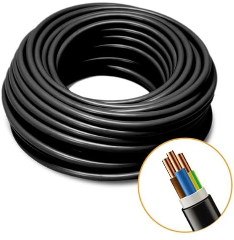 NYY Erdkabel 3x1,5mm² 20m dreiadrig Kupfer Volldraht für Außen & Erdreich | Dreiadriges Installationskabel für Garten & Außenbeleuchtung - 20m am Stück, für Erdreich, Innen & Beton, Ø11,5mm