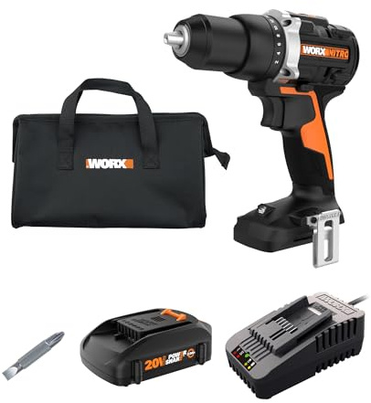 Worx WX102L Nitro Cordless Drill/Driver, Battery Included, 20 V, 2 Ah, 1/2 in Chuck, Ratcheting Chuck