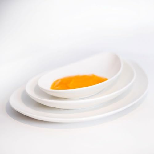 OVUM Lot de 18 assiettes en porcelaine blanche, 6 grandes assiettes, 6 assiettes moyennes, 6 petites assiettes à dessert