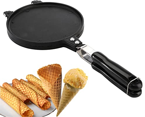 Dicunoy Waffle Cone Maker - Nonstick Ice Cream Cone Maker, 6.7 Egg Roll Crepe Pan, Camp Pancake Crispy Omelet Mold for Waffle Cups, Choco Tacos - Fuel Gas Stoves Only