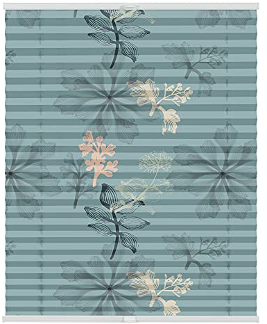 Lichtblick Plissee Klemmfix mit Motiv, ohne Bohren, Verspannt, Blickdicht, Lichtdruchlässig, Made in Germany, Julia Schumacher, Aqua Floral - Blau 45 x 130 cm (B x L)