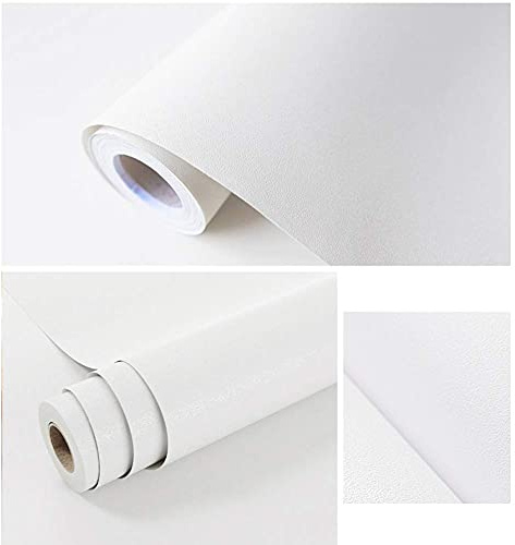 Rotolo di carta da parati autoadesiva in PVC, impermeabile, 10 m x 60 cm, stile vintage retrò; per decorare le pareti di camera da letto, soggiorno, cucina, bagno, bar (bianco, tinta unita)