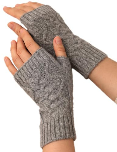NUOHEMULE Fingerlose Fäustlinge aus 100% reinem Kaschmir für Frauen in einer Geschenkbox, Kaschmir-Fäustlinge Handschuhe für kaltes Wetter, GRAU, Large