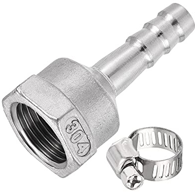 sourcing map 304 Stainless Steel Barb Hose Fitting Connector Adapter 10mm Barb x 1/2PT Female Pipe with 6-12mm Hose Clamp