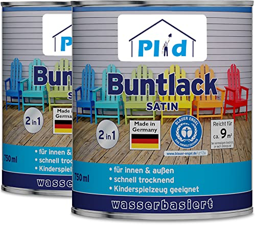 Plid® Buntlack Außen & Innen - 1.5l Tiefschwarz - Holzfarbe & innen - Holzlack wetterfest - Holzschutzfarbe Aussen & Innen - Wetterschutzfarbe Holz - Holzlasur - Farbe für Holz