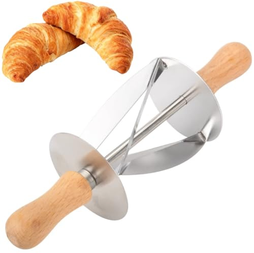 Tomotato Cortador de Croissant, Cortador de Masa de Acero Inoxidable con Mangos de Madera, Rebanadas de Croissant, Herramienta de Cocina para Hornear Pan, Amantes de la Repostería
