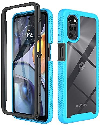 ESTH® Funda para Motorola Moto G22 [Protección Completa Anti-caída de 360°] Carcasa Transparente de Grado Militar con Protector de Pantalla Incorporada, Azul Claro