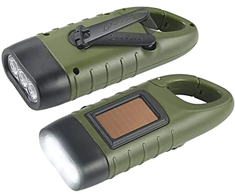 Lot de 2 lampes de poche à LED solaires, Lampes de poche à manivelle lampe de poche d'urgence LED rechargeable à énergie solaire, Pour l'extérieur, randonnée, cadeau, équipement d'urgence (vert armée)