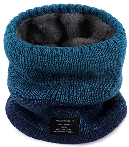 Winter Neck Warmer - Fleece Lined Snood Double Layer Fleece Knit Thermal Neck Gaiter Windproof Scarf Gifts for Mens Womens Motorcycle Ski Running Cycling