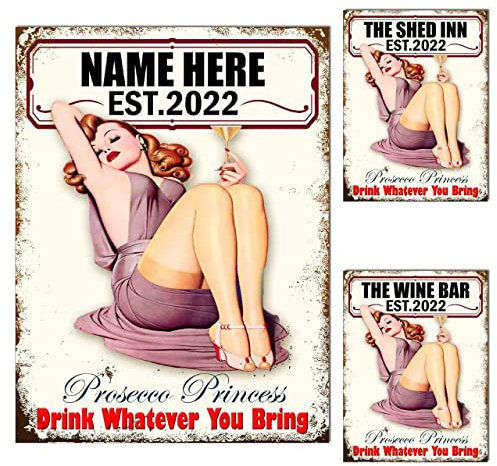 Personalised Home Bar Metal Tin Sign Plaque Prosecco Princess Man Cave Shed Bar Tiki Bar Garden Bar Fathers Day Gift Poster Print Dad Mum Ref 0228 PER (8x6 inches (Approx) 20cmx15cm)