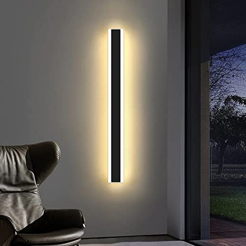 Mikeru Moderne Wasserdichte LED Außenwandleuchte, 50W Innen und Außenwandmontage Einfache Lange Streifen Acryl Stufenlos Dimmbar Wandlampe Mit Geeignet für Flure, Gänge, Gärten, Höfe(120CM)