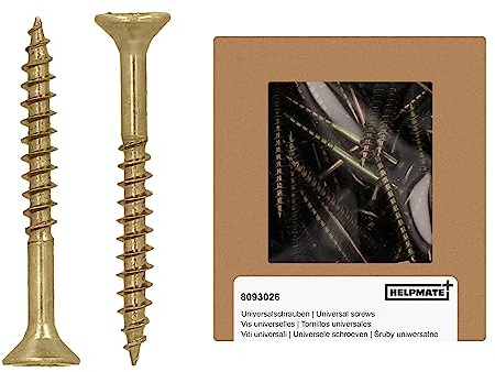HELPMATE - Tornillos universales de cabeza avellanada 4,0x35 pasivados en amarillo - 250 tornillos para madera con cabeza en T y rosca parcial