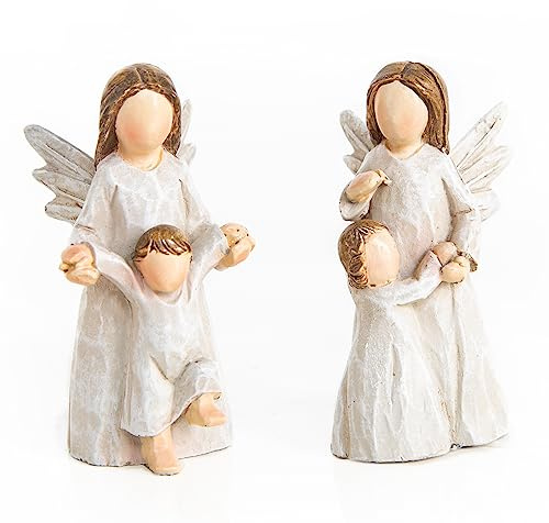 Logbuch-Verlag 2 Schutzengel Figuren mit Kind, Weihnachten Engel Dekofigur, Mutter mit Kind, weiß beige, Geschenk Kommunion Konfirmation Firmung 6,5 cm