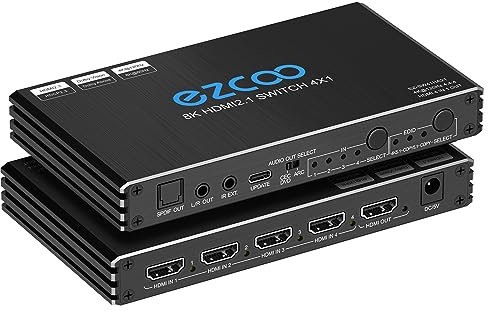 4K@120Hz HDMI 2.1 Switch 4 in 1 Out with Audio Extractor,48Gbps,HDCP 2.3, HDR 10+,ARC,VRR,ALLM,CEC,IR Remote,Optical SPDIF 5.1Ch,AUX L/R 3.5mm 2.1Ch,HDMI Switcher 4x1,4 Port HDMI Selector