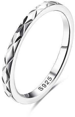 Milacolato 925 Silber Ring Für Damen Mädchen, 18 Karat Weißgold Vergoldetes Sterling Silberring Bandringe, 1,9mm Verlobungs Versprechen Fingerring 62 Diamant-Schneidring