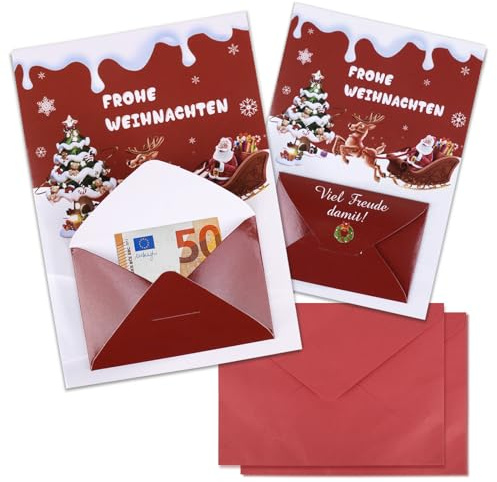 BHGT 2 Stück Weihnachtskarte Geldgeschenk mit Umschlag Weihnachten Karte mit Geldfach Geldgeschenke Verpackung Geldkarte Grußkarte für Geschenke Gutschein