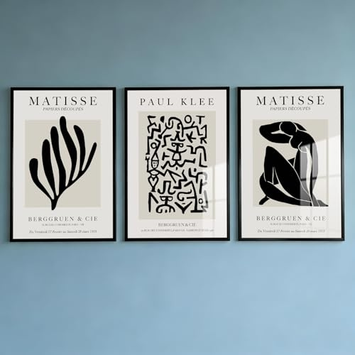 PWAAHDC 3-teilige bilder Wohnzimme Modern - Matisse Poster Aesthetic Set - Schwarz Beige Wohnzimmer und Schlafzimmer Deko ohne Rahmen (50x70 cm)