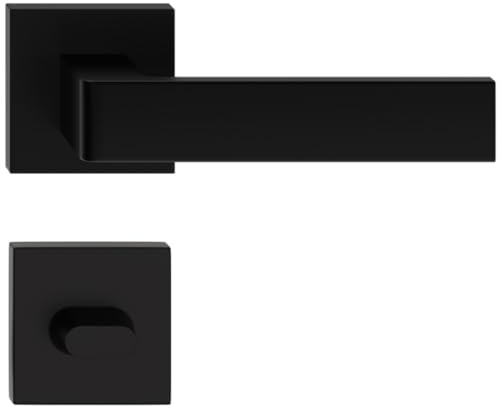 Sellon24® Türgriff Türklinke Schwarz 1 Paar Türbeschlag für Innentür Zimmertür, ALU Türdrücker, eckige Rosette RUMBA (WC - Badezimmer)