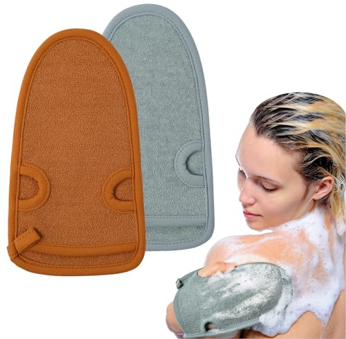 URAQT 2X Gant Exfoliant Corps,Gant Gommage Corps et Visage pour Femme et Homme Brosses de Bain Réutilisables en Fibres Nettoie et Purifie en Profondeur et Élimine Les Cellules Mortes de La Peau