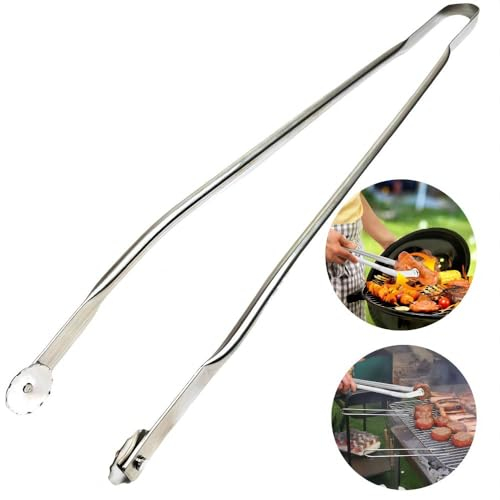 Pince tournante à saucisses pour barbecue, 2024 - En acier inoxydable - Longue poignée - Multifonction - Pour la cuisson de la viande et des légumes (40 cm)
