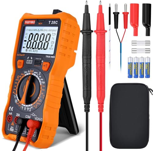 YIQIYIBO Digital Multimeter, True RMS 6000 Zählungen Manuelle Bereich Spannungsprüfer Strommessgerät, Misst AC/DC-Spannung, AC/DC-Strom, Widerstand, Dioden, Durchgang, Kapazität und Temperatur