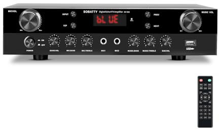 SOBATTY Receptores amplificadores de audio para el hogar de potencia de 800 W con Bluetooth 5.0, amplificador de subwoofer de 2.1 canales, sistema de cine en casa con USB, COAXAL, receptores de audio