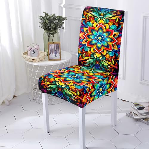 Stuhlhussen Blau Gelb Stuhlüberzug Weich Spandex Stuhlhussen Schwingstühle Stuhlbezug Waschbar Stuhl überzug Abnehmbare Stuhlbezüge mit Gummiband Hussen für Stühle Stuhlhussen 8er Set