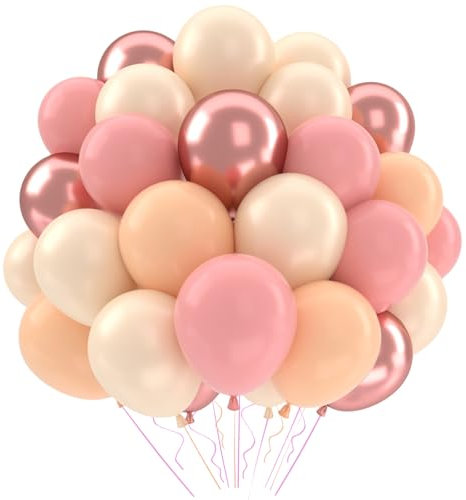 QIFU Palloncini rosa polveroso palloncino decorazioni di compleanno, 52 pezzi, 30,5 cm, retrò, rosa, pesca, arancione, lattice metallizzati oro