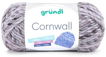 Gründl Cornwall Wolle mit Strickanleitung für Mütze, 80% Polyacryl, 20% Wolle, 145 m/150 g, Nadelstärke 8-9 mm (04)