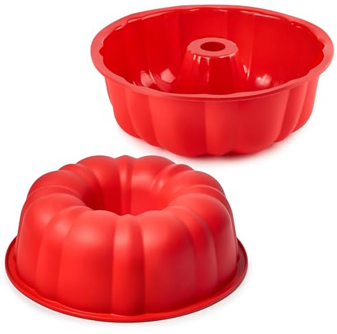 Puyeipt 10 Inch Silicone Fluted Tube Cake Pan, 2 Pack Non Stick Silicone Baking Molds for Cake, Bread, Brownie, Jello