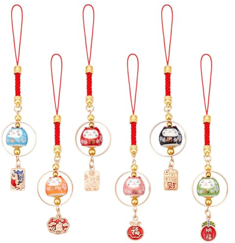 WEBEEDY 6 Modèles de Porte-clés Chat Chanceux Pendentif Maneki Neko Charme Chat pour Téléphone Japonais Richesse Santé Fortune Porte-clés Chat Chanceux Pendentif Charms pour Décor de Sac Main(13cm)