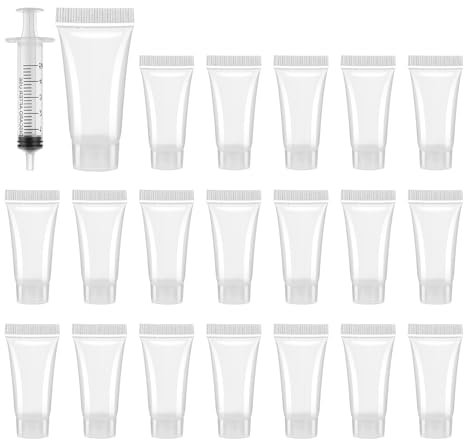 Leere Lippenröhrchen 20 Stück 5ml Leere Lipgloss-Behälter mit Spritze, nachfüllbar, Kosmetikbehälter, Reisebehälter, Probenbehälter für Duschgel, Balsam