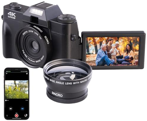 Somikon Digitalcamera: 4K-UHD-Digitalkamera mit 3-Flip-HD-Display, Makrolinse und WLAN (4K Kamera, Fotoapparate, Digit)