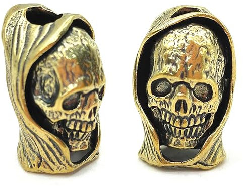 Niuhong 2 Pcs Totenkopf Charm Anhänger Schädel Schlüsselanhänger Perlen Schmuck Paracord Dekoration Fallschirmschnur Lanyards Charms Haar Bartperlen DIY Basteln Ornamente Beads Zubehör (StilB Golden)