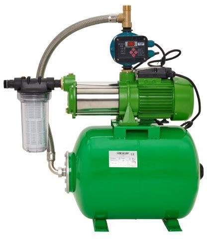 CHM GmbH Hauswasserwerk 24 L 10.000 L/h, Gartenpumpe Edelstahl 2100 Watt 7,8 Bar einstellbarer Druckschalter/Trockenlaufschutz