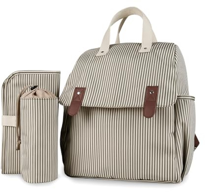 SONARIN Versátil Mochila de Pañales para Bebé,Multifuncional Bolsa de Pañales Bolso Cambiador Viaje Bolsa Bandolera para Pañales Convertible con Cambiador & Bolsa de Botella(Caqui)