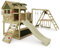 Fatmoose Aire de Jeux Portique Bois TikaTaka avec balançoire SurfSwing et Toboggan Vert Sauge, Cabane Enfant Exterieur avec bac à Sable, échelle d'escalade & Accessoires de Jeux