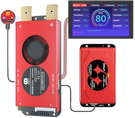 DALY BMS 16S 48V 200A RS485 CAN + 4,3 Display+1A Balancer + WLAN Bluetooth | LiFePO4-Akku-Unterstützung. Intelligente Fernüberwachung. Echtzeit-Datenanzeige. Aktiver Zellenausgleich.