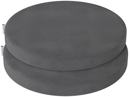 PRIMEPATIO Rund Stuhlkissen Set (2er, Anthrazit) 35x35x5cm - Hochdichte Schaumstoff-Sitzauflage für Küchenstuhl, Gartenstuhl - Waschbar Bezug Indoor/Outdoor
