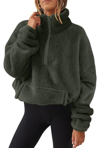 Yutdeng Felpe Pile Donna Senza Cappuccio con Mezza Zip Oversize Pullover Tops Termico Manica Lunga Cappotto con Tasche Lupetto Maglione Caldo Autunno Invernali Sweatshirt Hoodie Fleece Maglietta
