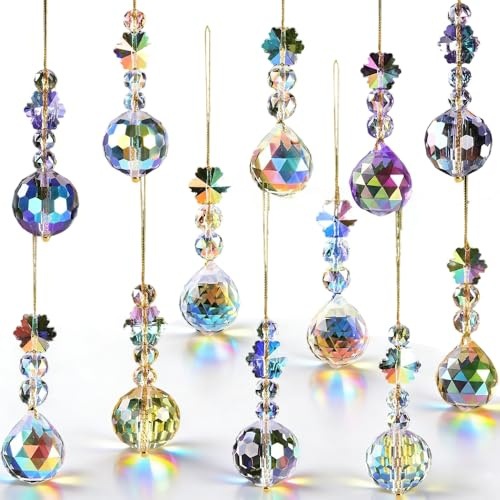 KUWUNG 12 Pcs Crystal Ball Ornaments Decoration, 22mm Rainbow Crystal Glass Baubles, Hanging Decorations for Birthday Wedding Party
