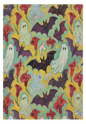 Halloween chauves-souris rouges calla lys peinture à l'huile drapeaux saisonniers pour l'extérieur Noël cour bannière pour décoration extérieure 71 x 101,6 cm double face