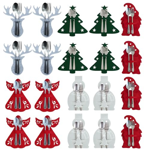 ZaoGoin 20 Stück Besteckhalter Weihnachten, 5 Designs, Bestecktasche Weihnachten Filz, Weihnachts Tischdeko für Esstisch, Weihnachtsgeschirr Set Deko（Geschirr nicht im Lieferumfang enthalten）