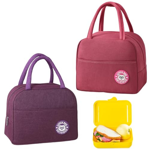 BrKern 2er Set Isolierte Lunchbox Tasche - Kleine Kühltasche für Unterwegs, Lunchtasche für Kinder & Erwachsene, Frühstückstasche mit Isolierung für Schule & Büro