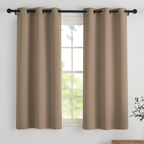 PONY DANCE Fönsterdekoration - korta mörkläggningsgardiner med öljetter för små fönster hem kök ljusblockerande för sovrum, B 90 x H 120 cm, cappuccino, set om 2