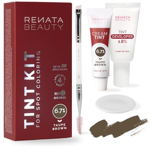 RB RENATA BEAUTY Tint Kit for Spot Coloring – Cream Hair Dye Kit with Developer and Application Brush, Covers Gray Hairs, Smudge-Proof, Long-Lasting Up to 4 Weeks, 20 Applications [Taupe Brown]