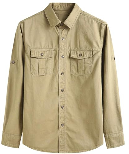 RUMAOZIA Camicia tattica da uomo per attività all'aria aperta, ad asciugatura rapida, funzionale, maglietta da lavoro, safari, overshirt Button Down Cargo, camicia da lavoro, leggera, traspirante, a