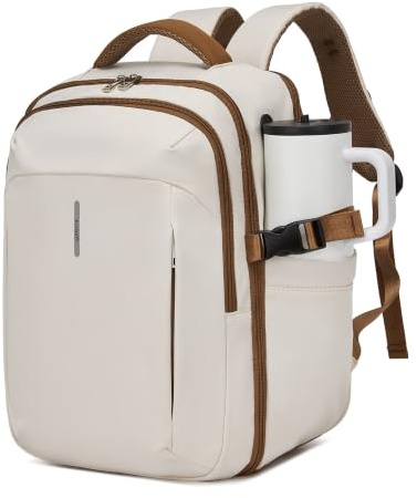 Kono Ryanair Cabin Bag 40x30x20, Underseat Travel Backpack, Beige Brown | 24L Cabin Rucksack with 180° Opening, 15.6-Inch Laptop Compartment, Wet Pocket, Wide Straps, Luggage Strap, Splash-Resistant